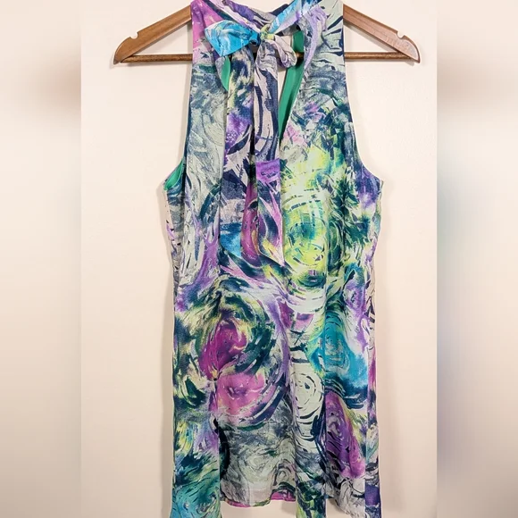 Tyche Watercolor Floral Keyhole Tied Mock Neck Mini Dress NWOT! - Picture 4 of 7